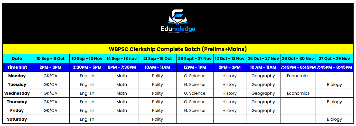 WBPSC Clerkship Complete Batch class routine