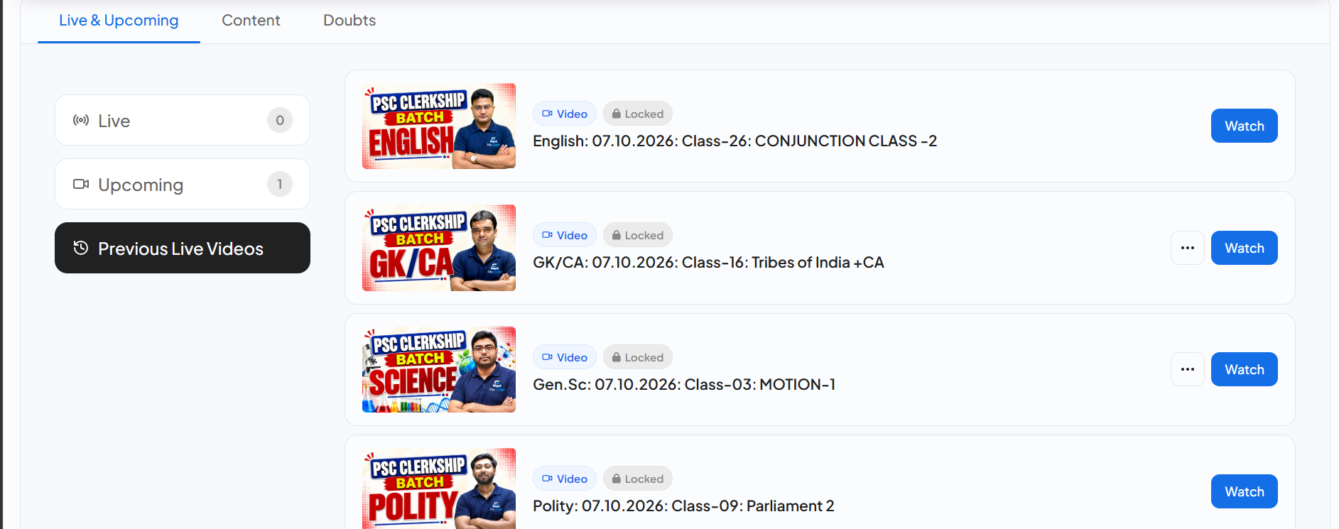 Actual WBPSC Clerkship live classes on 7 October